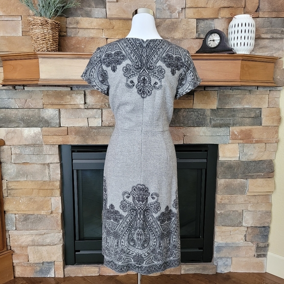 Talbots gray scroll print stretch wool dress 8 - Picture 7 of 14